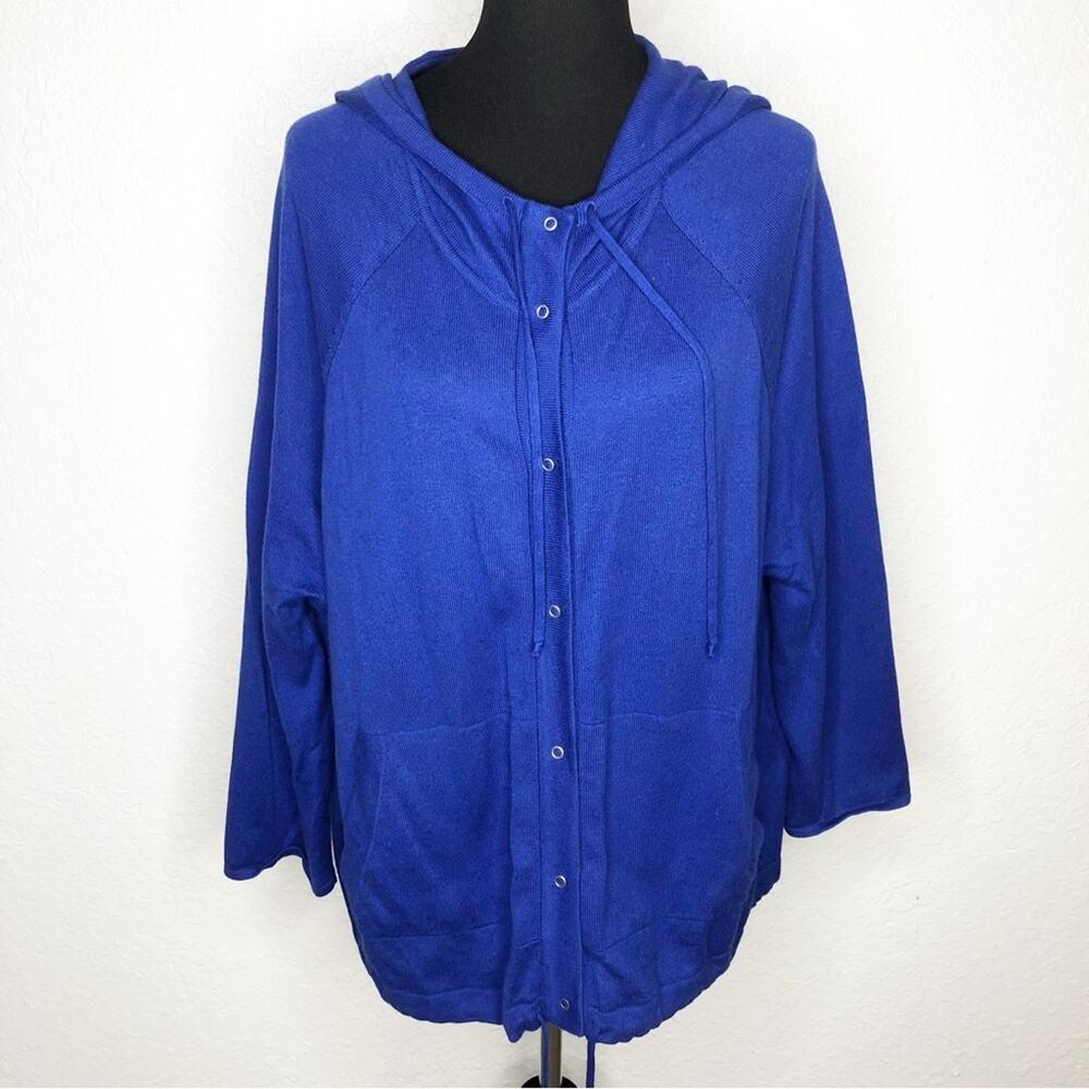 Eileen Fisher royal blue snap front hooded knit jacket size Small